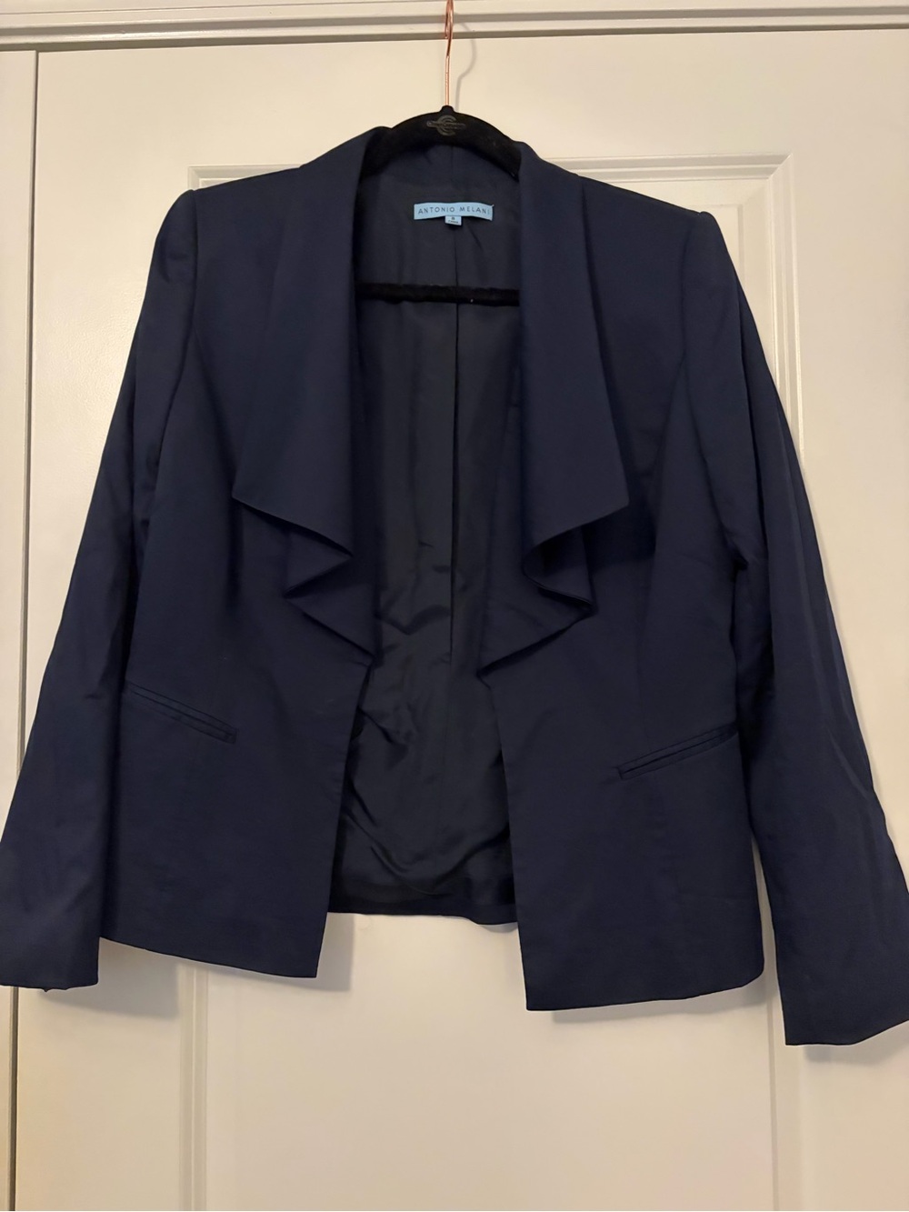ANTONIO MELANI Navy Open-Front Draped Blazer